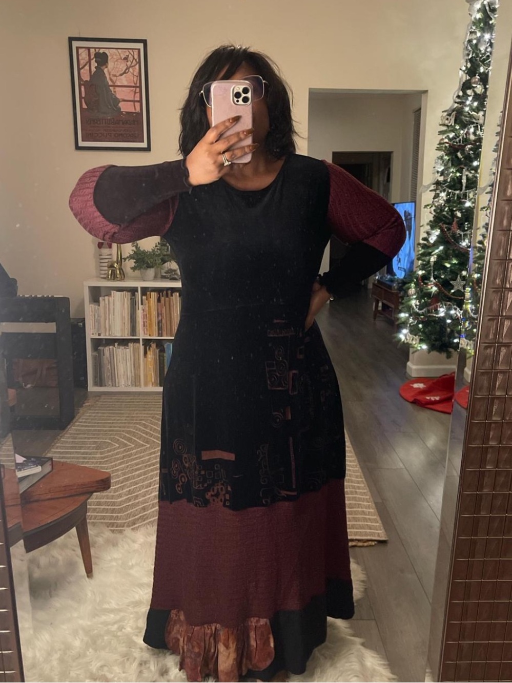 AHNI Vintage Velvet Mixed Texture Patchwork Maxi Dress - XL